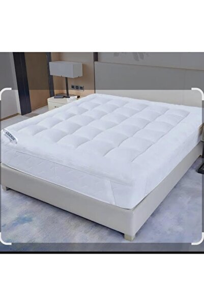 alzawia لباد مرتبة نفرونص مايكروفايبر ارتفاع 14سم مغاط دائري سرير مقاس 180×200سم- ابيض