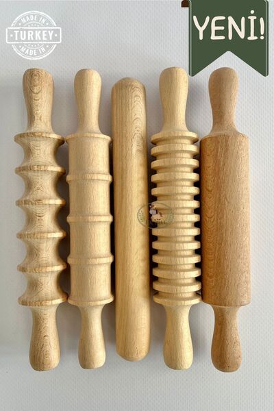 DORU Ahşap Merdane Seti 5li Makarna Oyun Hamuru Şekillendirici Bebek Çocuk Kr...