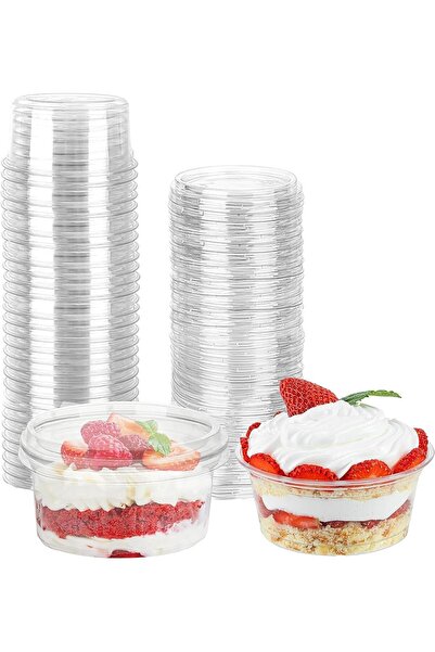 Jagravo 50 Pack - 150ml Disposable Dessert Cups with Lids (Clear Plastic)