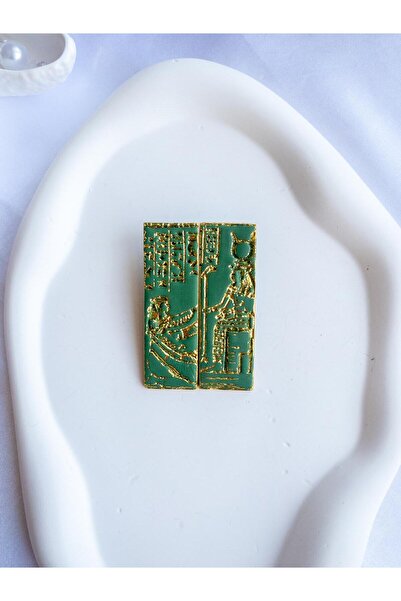BeuBella Aksesuar Yeşil Gold Antik Mısır Figürlü Dikdörtgen Küpe | El Yapımı ...