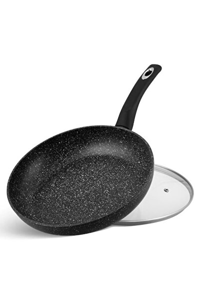 EDENBERG Tigaie antiaderentă de 24 cm cu înveliș de marmură și capac de sticl...