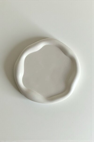 Minic Store Irregular Shaped White Decorative Plate - Jewelry Plate - Candle Coaster 18cm
