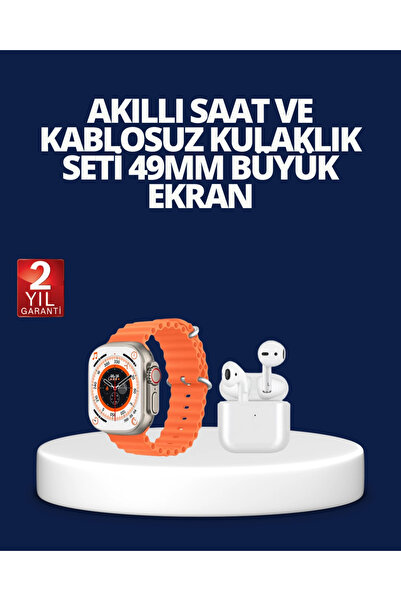 Genel Markalar Watch 9 Max Akıllı Saat ve Kablosuz Kulaklık Seti 2 Kordonlu S...