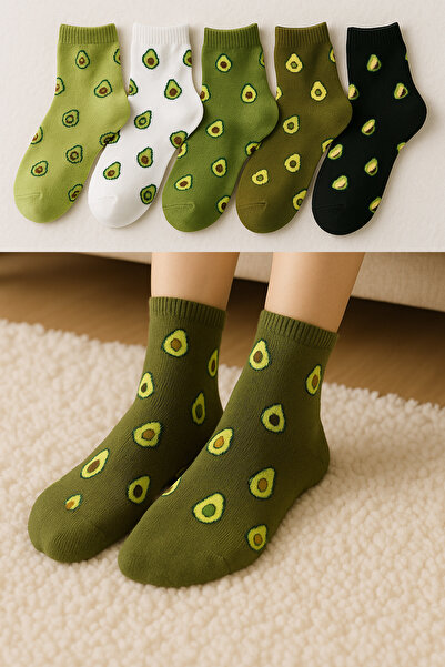 Anime Marketi Avokado Desenli Unisex Orta Kalınlık Çorap Seti – 5 Çift