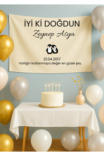 LUNA DİZAYN Kişiye Özel Yatay Doğum Günü Happy Birthday Duvar Örtüsü Duvar Ha...