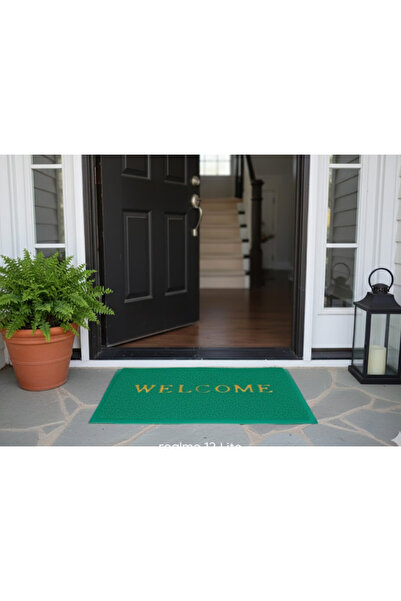 abnturk 58x38 Dikdörtgen Kapı Önü Paspas Welcome Yazılı yeşil Paspas