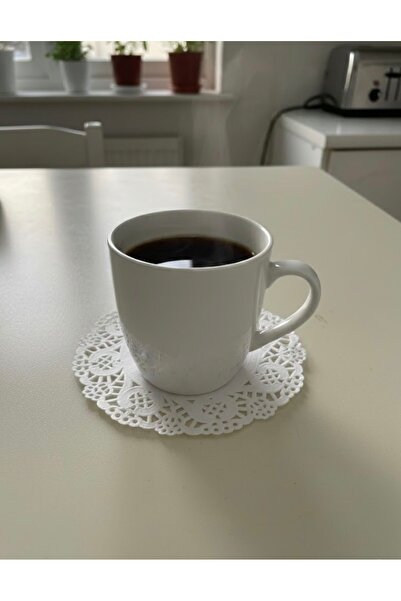 abnturk 100 Adet 14 cm Çaplı Şık Dantel Görünümlü Kağıt Kahve Fincanı Sunum S...