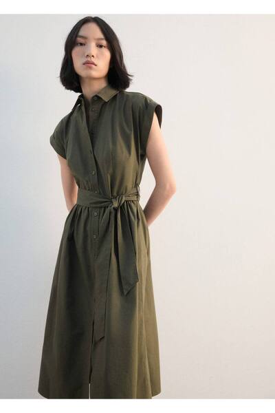 MANGO Woman Kemerli gömlek elbise