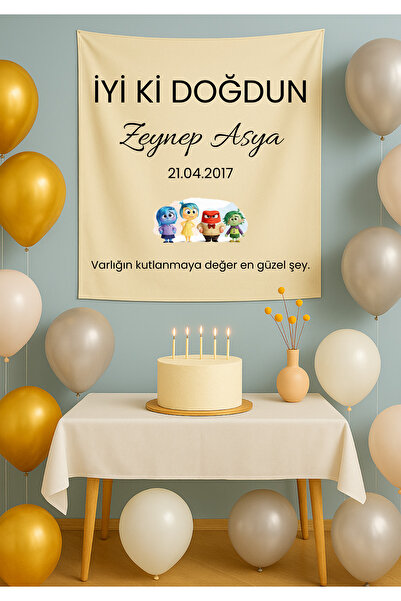 LUNA DİZAYN Kişiye Özel Yatay Doğum Günü Happy Birthday Duvar Örtüsü Duvar Ha...