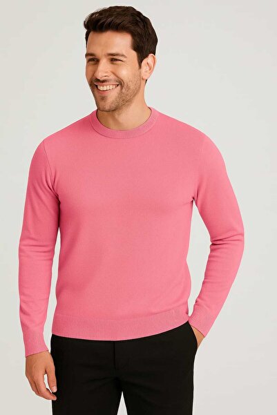 ANATOLIATEKSTILE Men's Sweater with Round Collar, Fine Knit, Slim Fit Cut