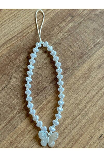 Femenino Şeffaf Kelebek Telefon Charmı İnci Detaylı Telefon İpi Çanta İpi