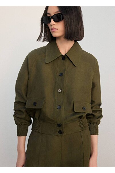 MANGO Woman Keten karışımlı düğmeli ceket
