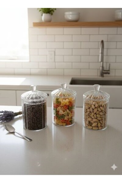 morponi Set of 3 Borosilicate Glass Optical Striped Daisy Jars 500 ml