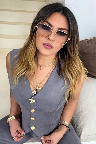 Aura 7 Collection Women's Clothing Gold Button Detailed Suede Vest Set Gray B...