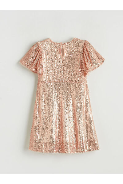 LC Waikiki فستان بناتي برقبة دائرية ومطرز بالترتر