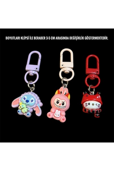 Store 3 Adet Figürlü Çanta Charmı Anahtarlık (Stitch, Labubu, Hello Kitty)
