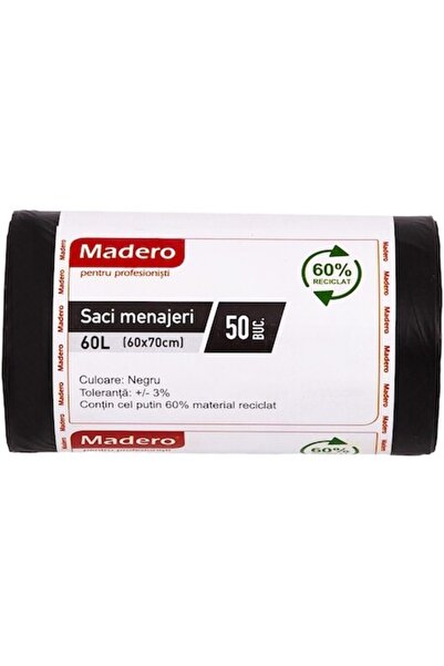 Madero Σακούλες σκουπιδιών LDPE, Μαύρες, Madero, 60L, 50 τεμάχια