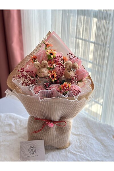 Ahsen Collection Pembe solmayan otantik buket tavşan tema