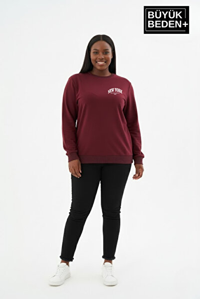 Superlife Women's Plus Size New York Printed Bisilet Collar Slim Sweatshirt Spr26Bswk956-5