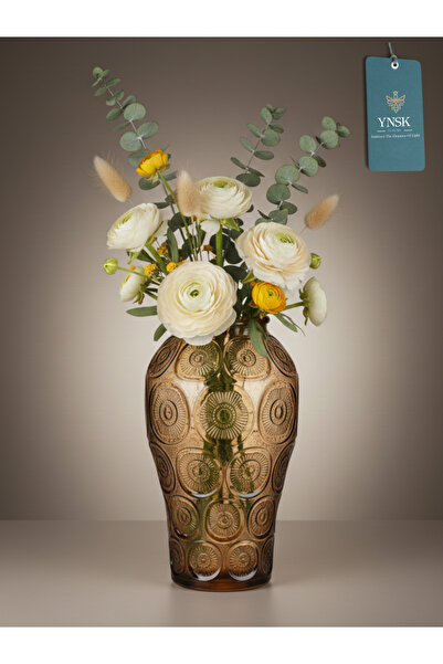 YNSK فخامة |   بتلة |   مزهرية زجاجية مزخرفة مستوردة بنقوش بارزة |   15×15×25 سم