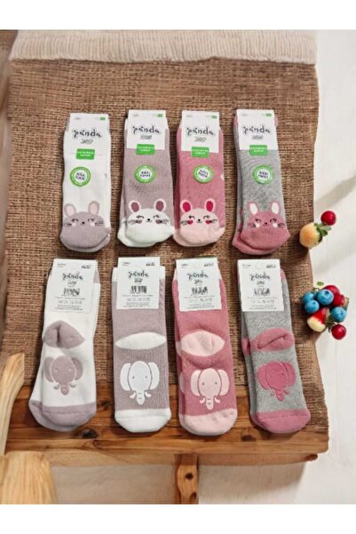 Funny Life 12 Çift Pamuklu Kışlık Kalın Havlu Kaydırmaz Cor- Silikon Tabanlı-...