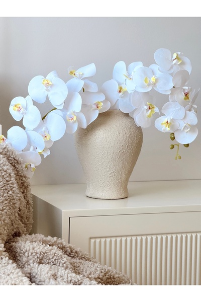 AYSA HOME DECOR Sova Ceramic Beige Textured Stoneware Vase