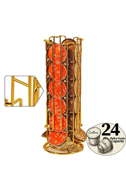 Callena Suport pentru 24 capsule Dolce Gusto, oțel, vertical, auriu, 32x11 cm