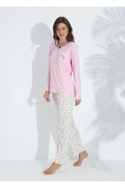 BOYRAZ Çiçekli İnterlok Pijama Takımı