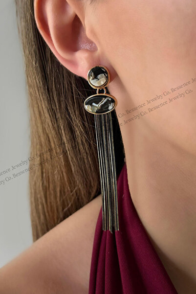 Bessence Jewelry Co Luxury Black Stone Püskül VIP Küpe