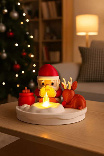 Flexilab Creative Yılbaşı Temalı Mum Işıklı Dekoratif Noel Baba ve Geyik Figü...