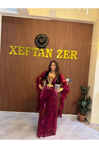 Xeftan zer Özel taş işlemeli bordo kaftan