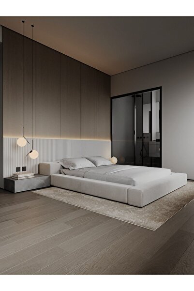 Abdo1996 Beige Velvet Crown Bed