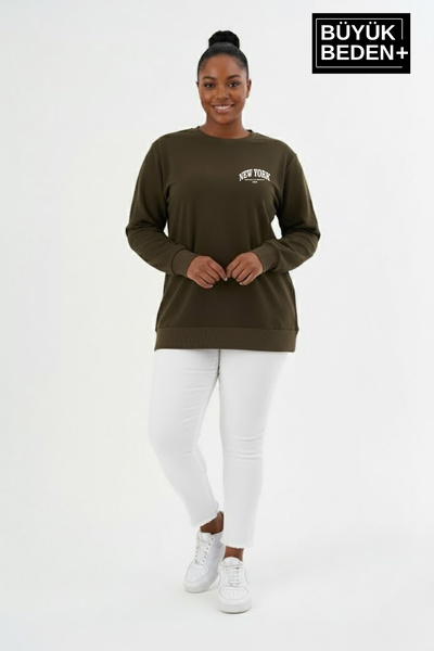 Superlife Women's Plus Size New York Printed Bisilet Collar Slim Sweatshirt Spr26Bswk956-5