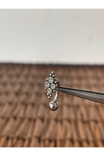 Rupen Kraft 316 L Cerrahi Çelik Üstten Taşlı Toplu Mod1 Çelik Göbek Piercing