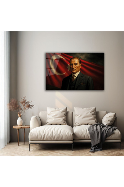 B&G DESIGN Pictură pe sticlă Ataturk, cu tematică steagul turcesc, pictură de...