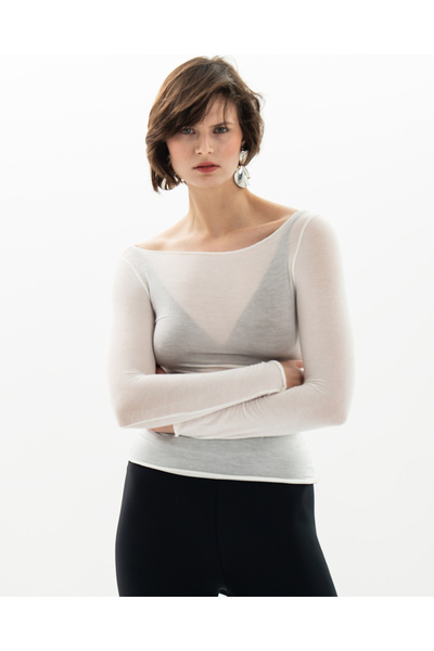 Marcelle Leandra Naia Transparent Boat Neck Blouse