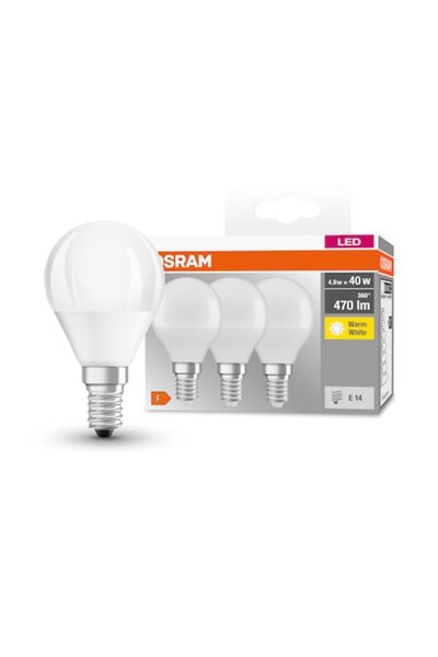 Osram Set de 3 becuri LED Base Classic P40, E14, 4.9W (40W), 470 lm, lumină c...