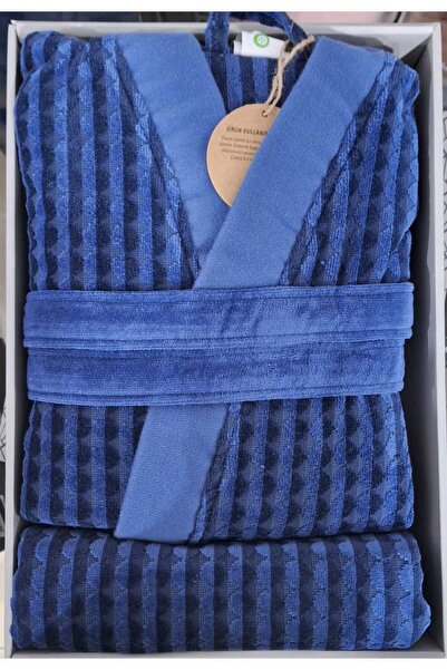 Özdilek Circolare Lacivert Bornoz Seti (1 bornoz + 1 havlu) (X-L)