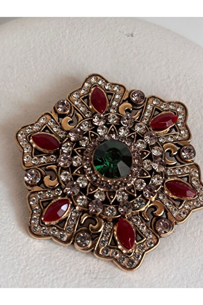 BHR AKSESUAR Bordo Zirkon Taşlı Retro Saray Tarzı Broş (5.5 cm)