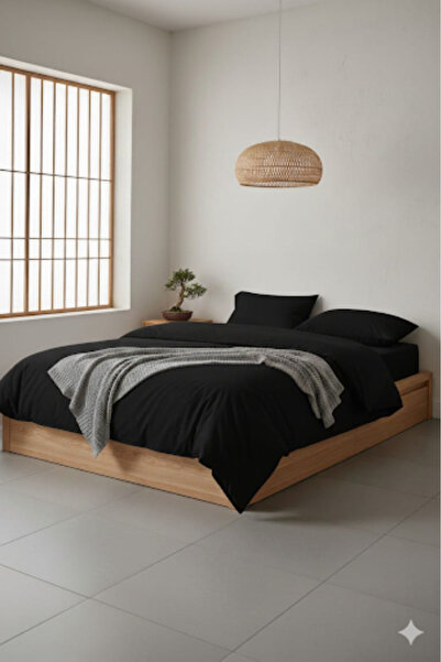 Alpateks Home طقم غطاء لحاف مزدوج أسود سادة مصنوع من القطن بنسبة 100% (مع شرش...