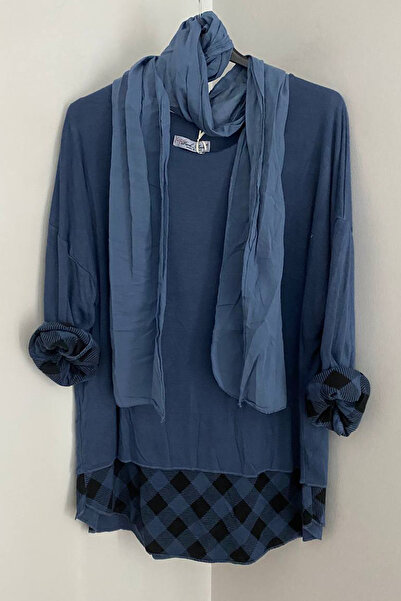 AYASOFYA OTANTIK Γυναικεία ιταλική μπλούζα με στρογγυλή λαιμόκοψη με καρό σχέ...