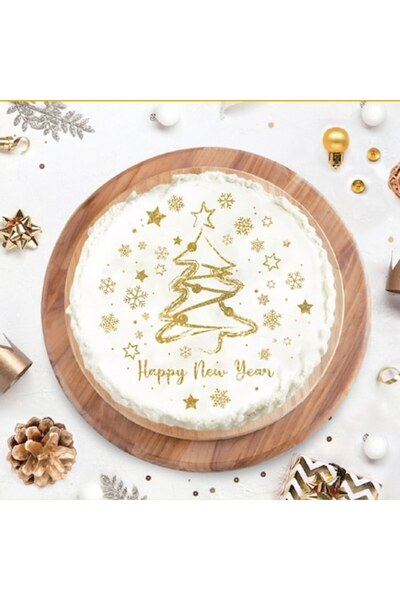 OEM Christmas tree, stars and snowflakes cake stencil 'happy new year' ø25cm