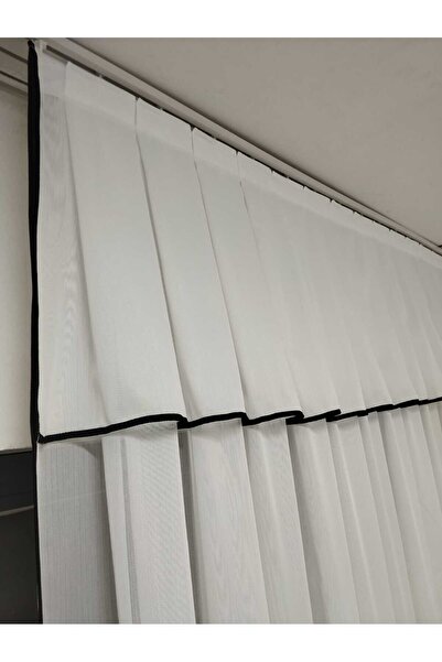 CEMRE PERDE Tül Bambu Farbela, Yanlar & Etek Siyah Biyeli 1/3 Sık Pile