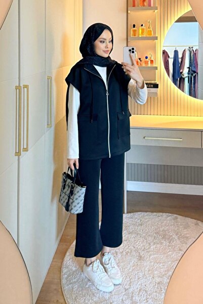 Hazamoda Laura Scuba Vest Set Set Navy Blue