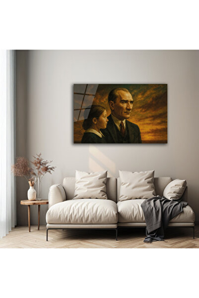 B&G DESIGN Tablou decorativ elegant de perete din sticlă temperată aurie, cu ...