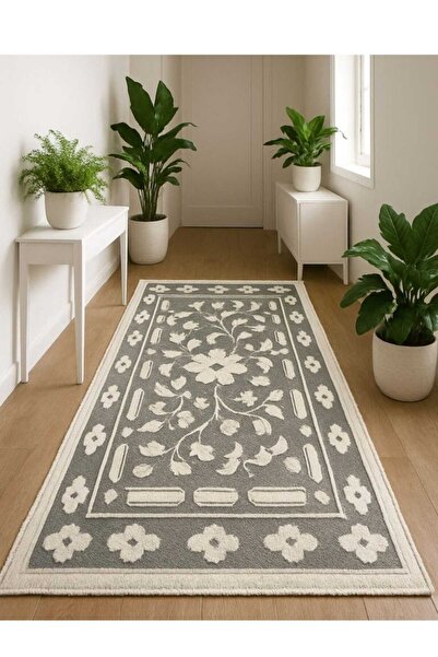 OEM Woven cotton rug, size 80 x 200 cm, grey and white, code CB96
