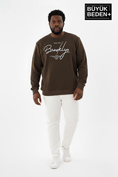 Superlife Men's Large Size Handwritten Brooklyn Printed Crew Neck Thin Sweats...