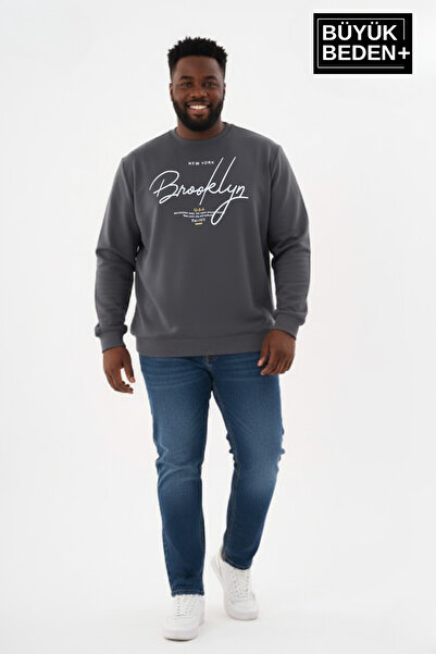 Superlife سويت شيرت رجالي كبير الحجم مكتوب بخط اليد من بروكلين مطبوع برقبة دا...