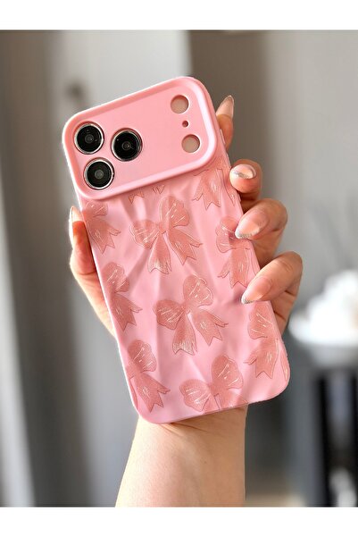 MİRAZ TASARIM غطاء بودرة بلون مزخرف بنمط القوس لهاتف آيفون 17 برو ماكس