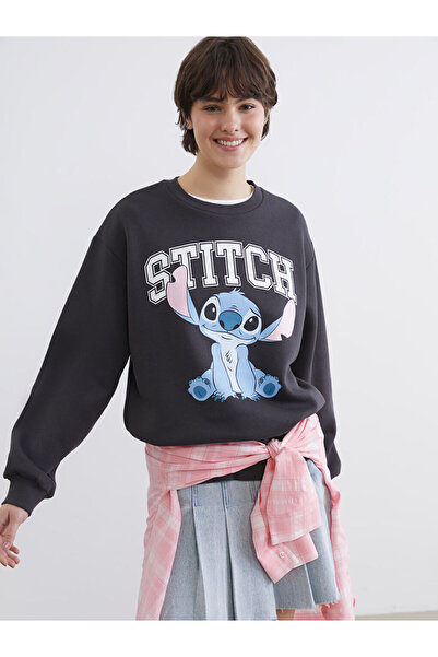 LC Waikiki Antracit Stitch cu imprimeu supradimensionat Pulover gros pentru f...